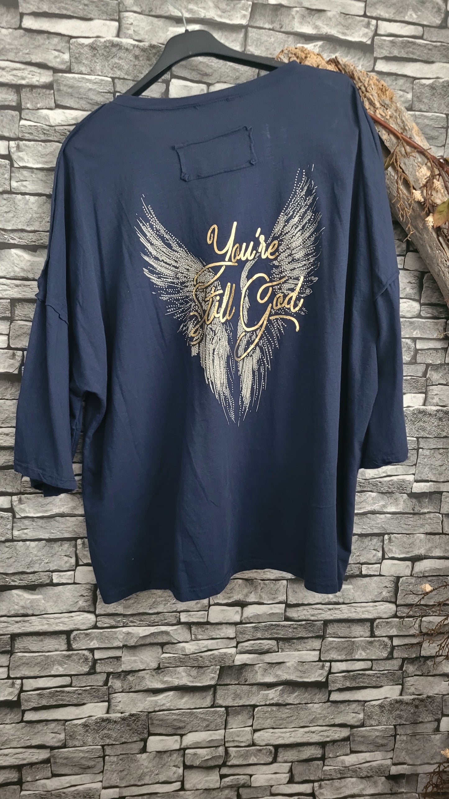 🖤T-shirt Oversize "Angel Wings" – Bleu marine & Or