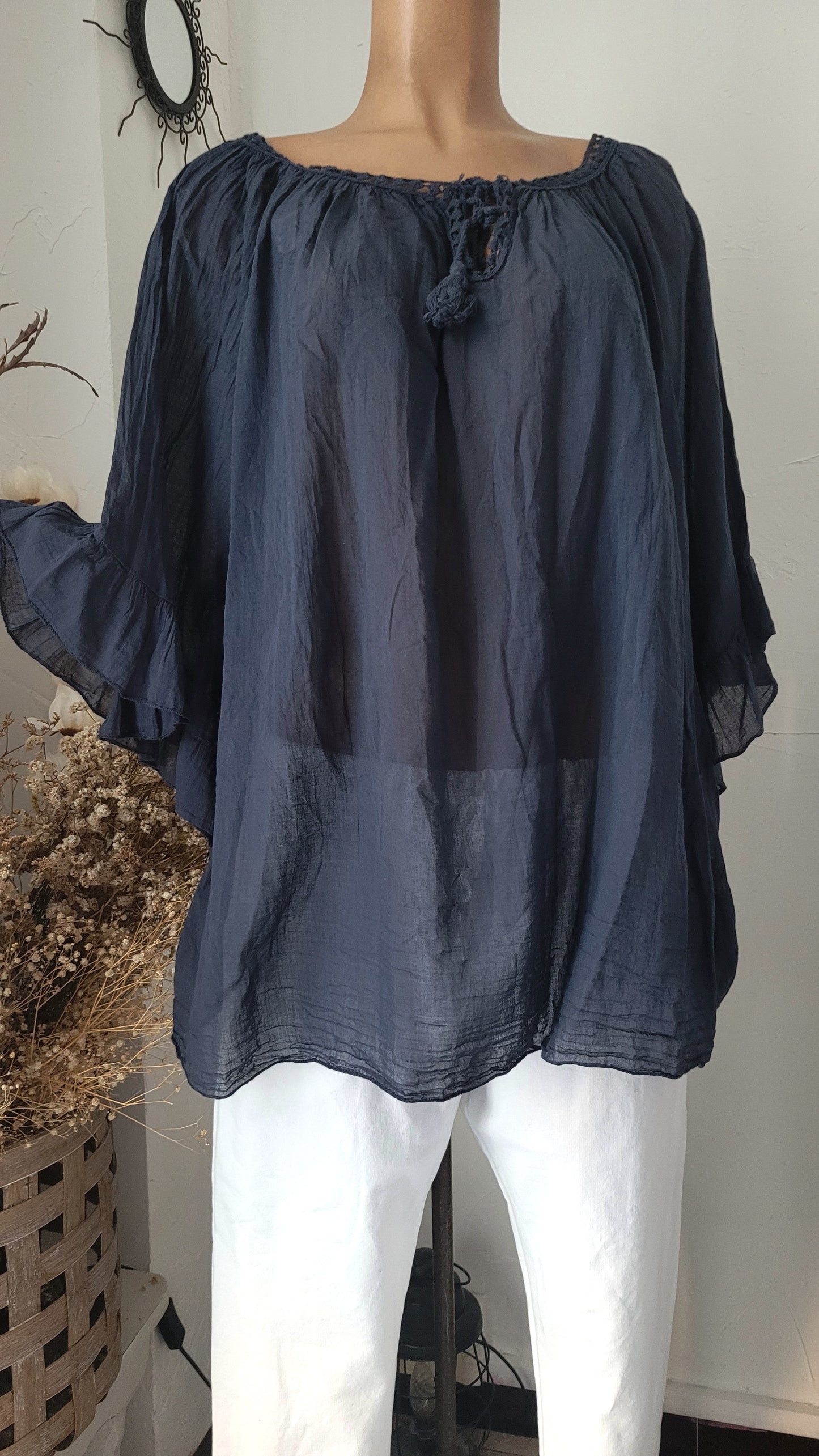 🎀Tunique Bohème Azur – Coupe Évasée