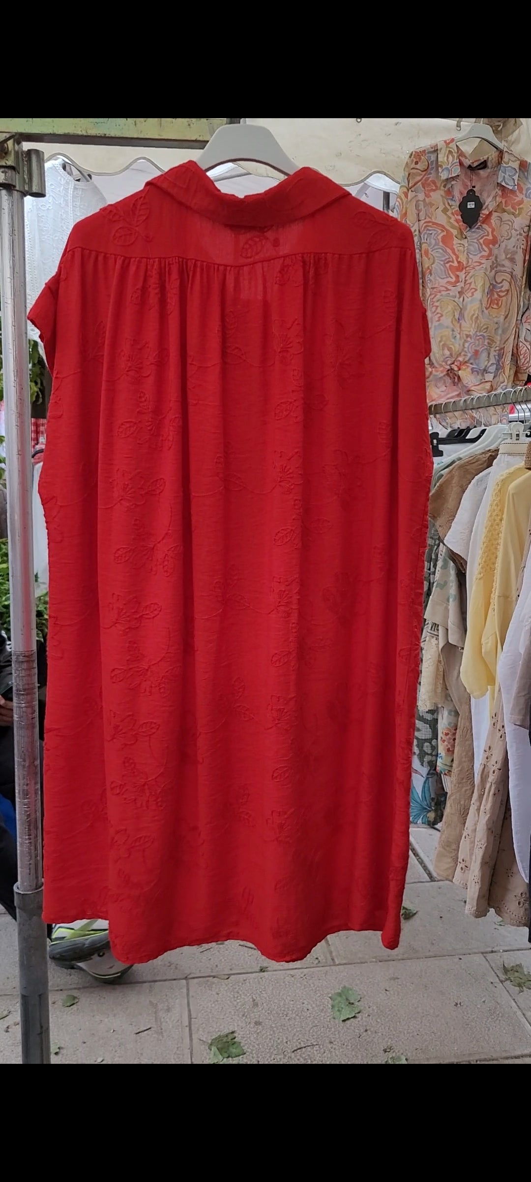 ♥️ Robe Chemise Rouge en Viscose Brodée