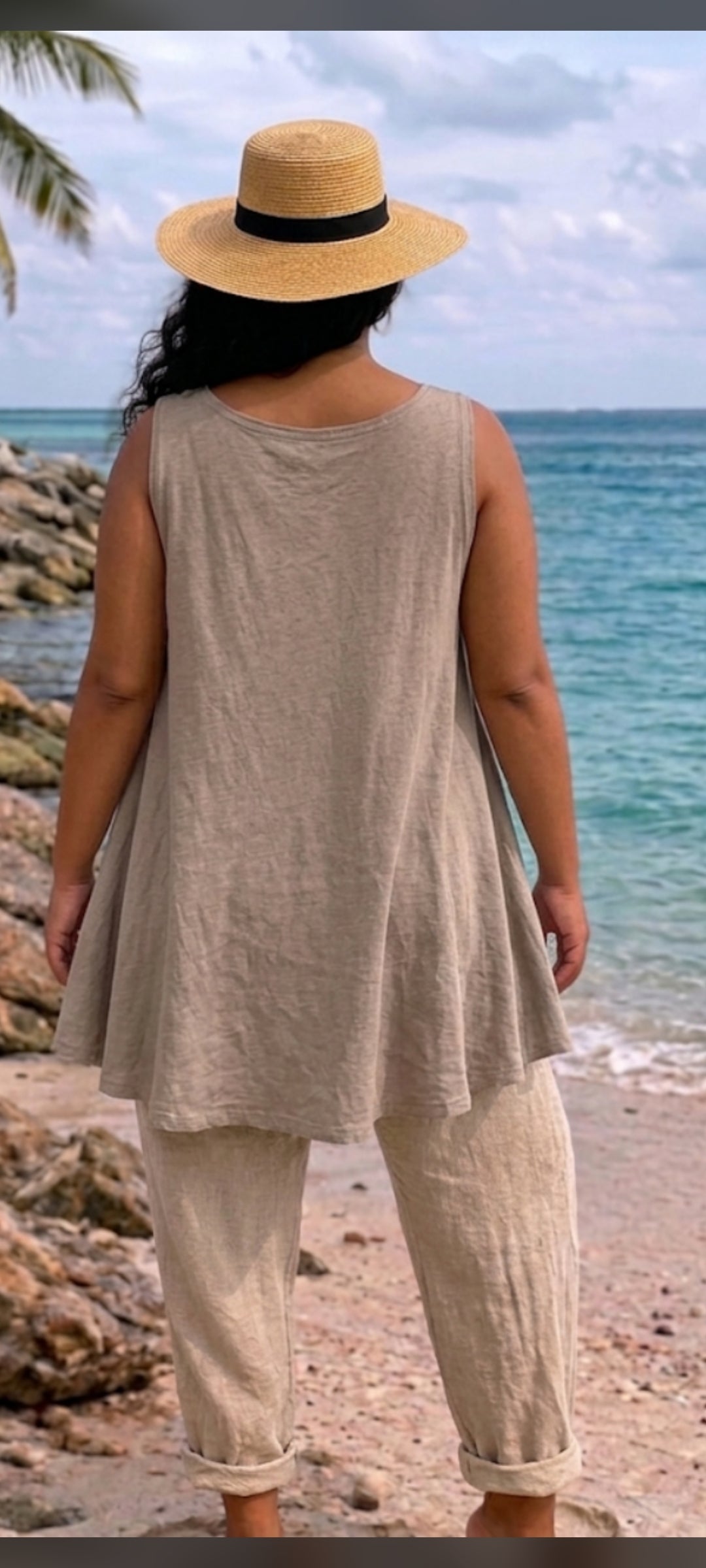 🌴 Tunique Évasée en Coton-Lin "Palmier"