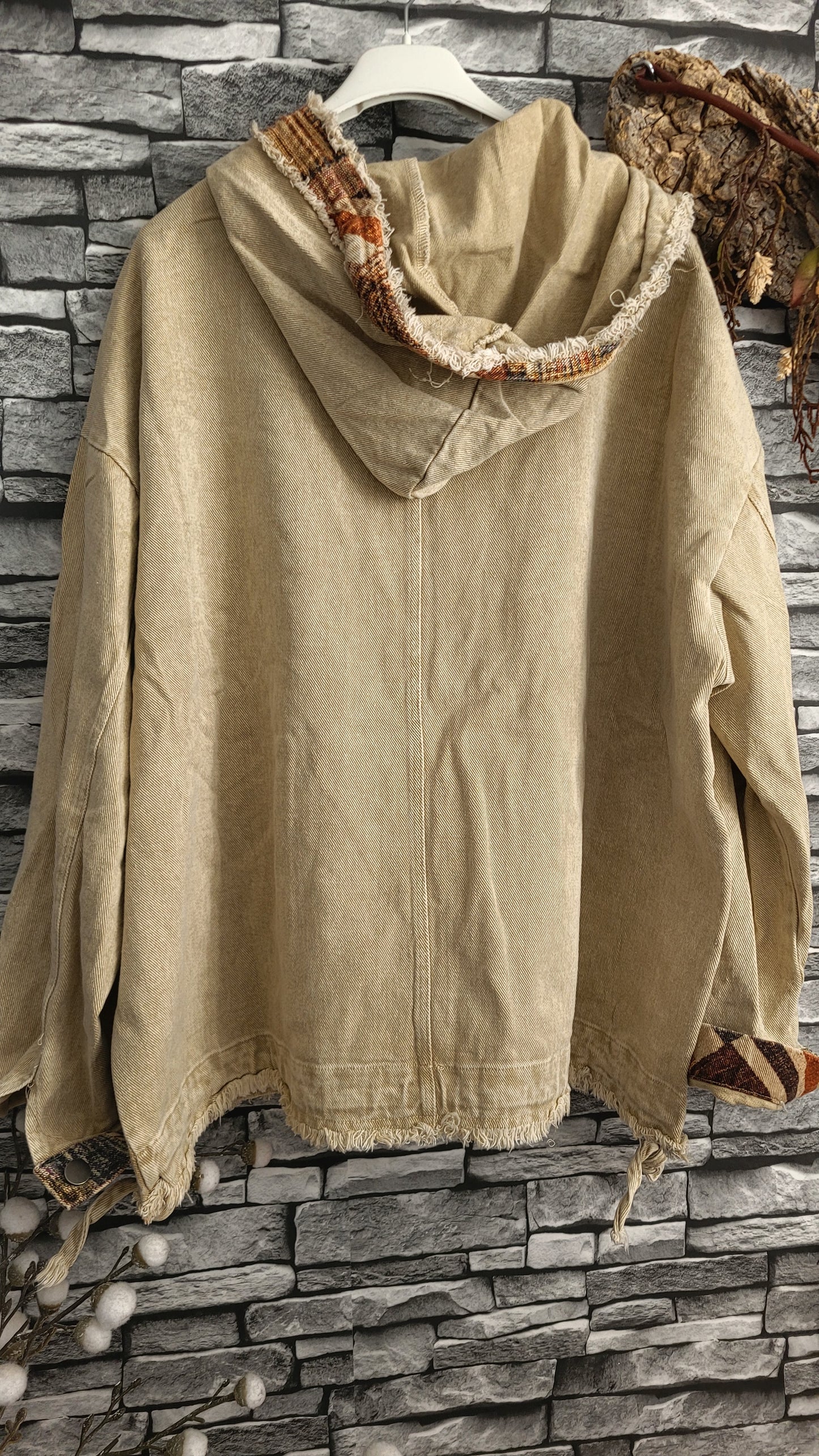 🎀 Veste oversize en toile de coton à capuche – Style bohème