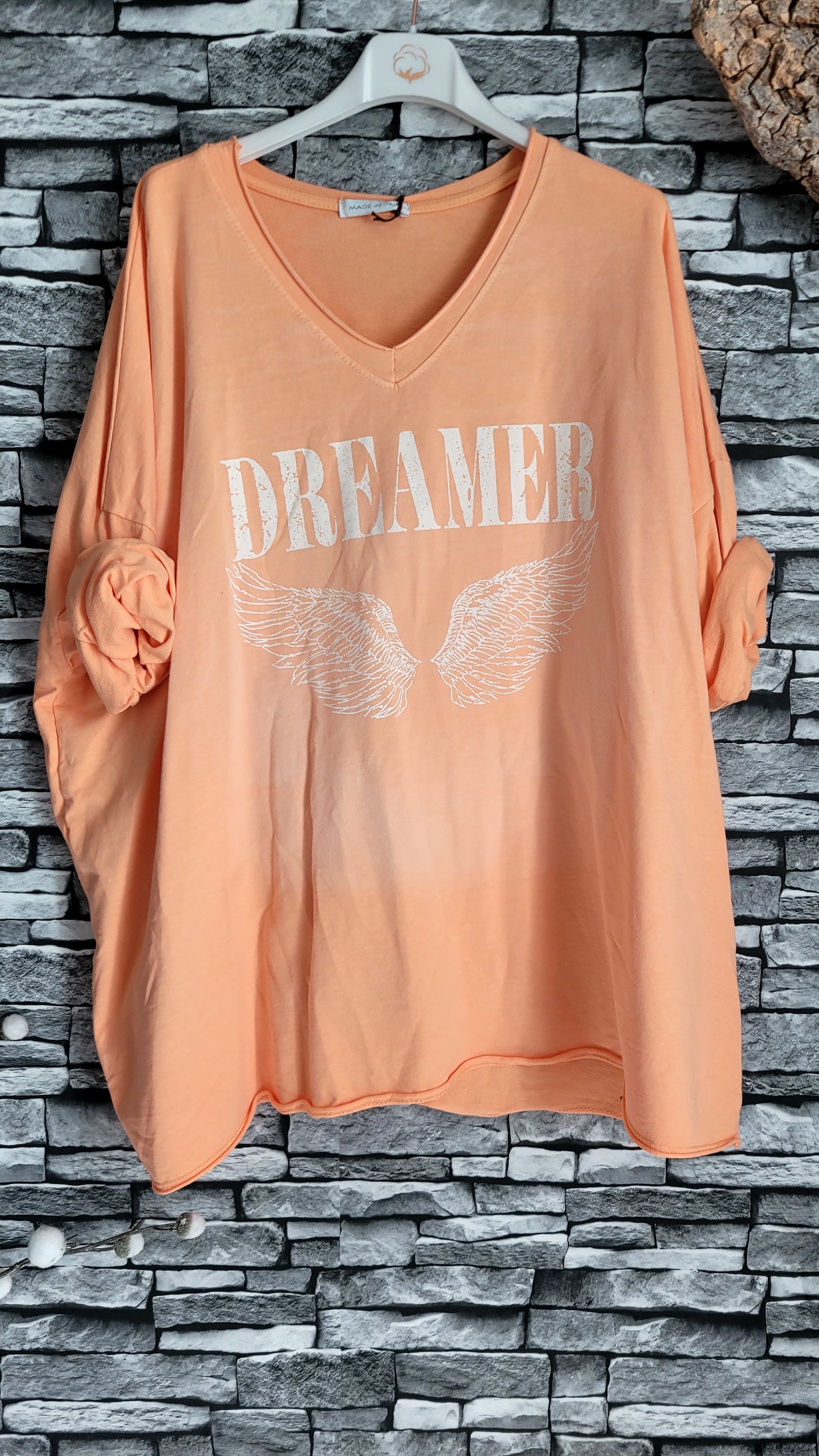 🌸 shirt Oversize orange délavé sur le devant "Dreamer" – Coupe Confort & Style Ailes