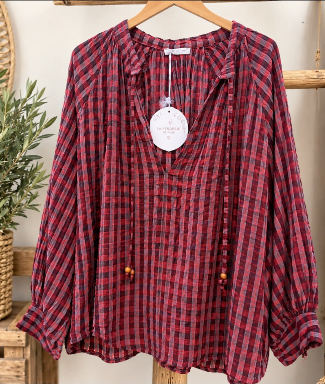 Blouse bohème à carreaux