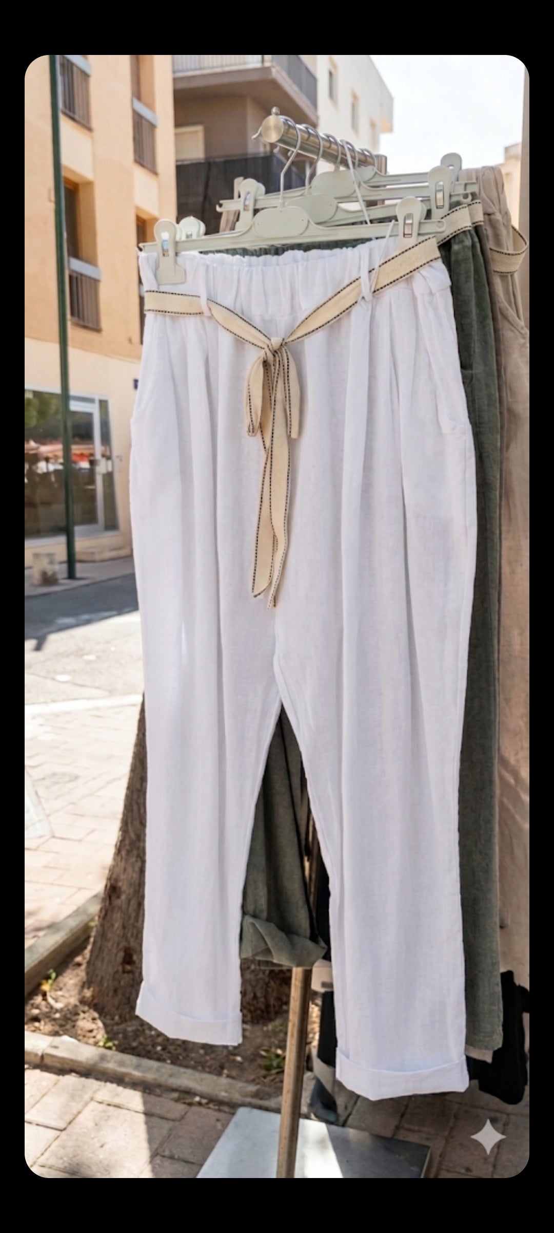 🎀 Pantalon "Escale Bohème" – Blanc en Coton & Lin