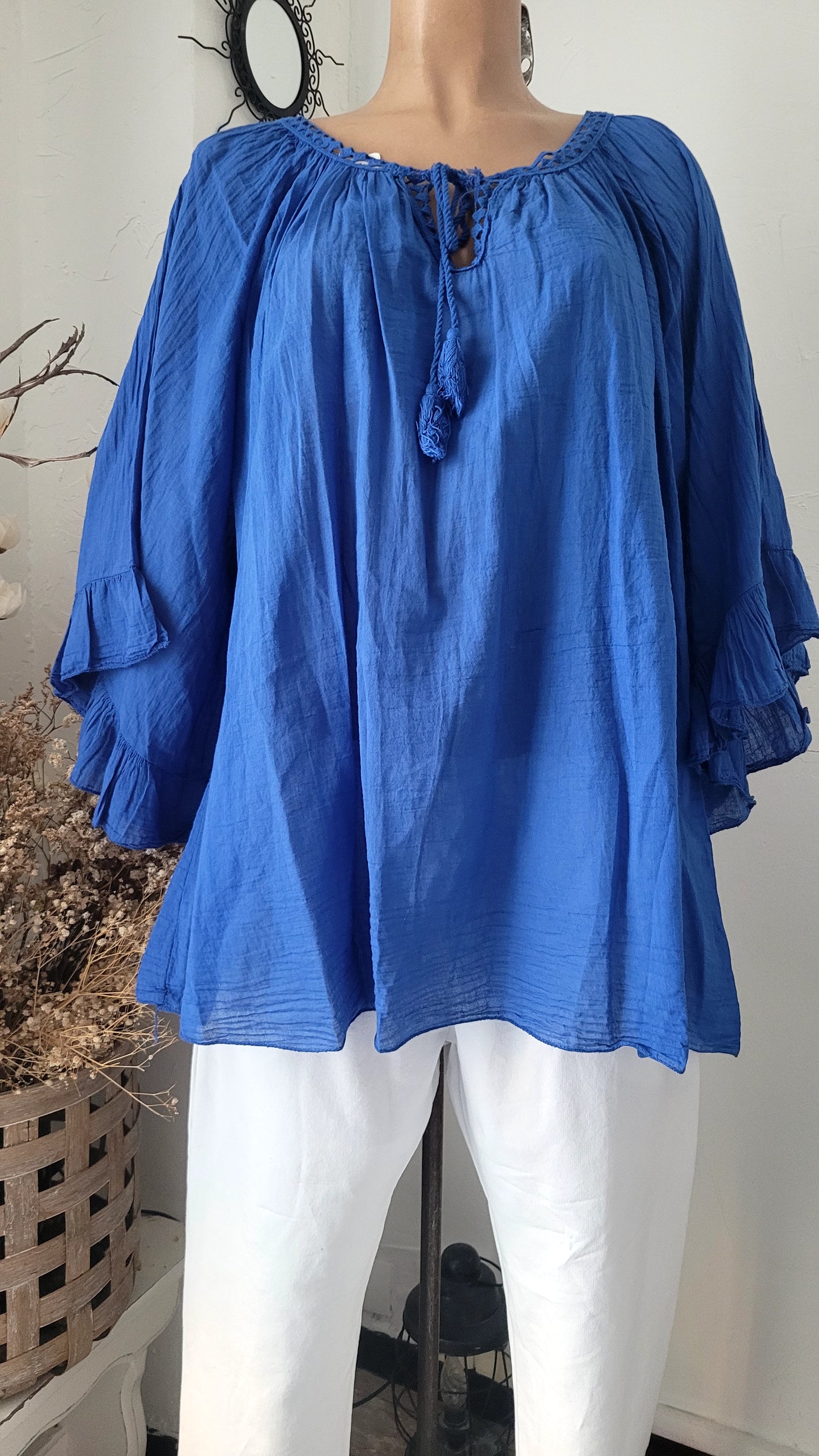 🎀Tunique Bohème Azur – Coupe Évasée