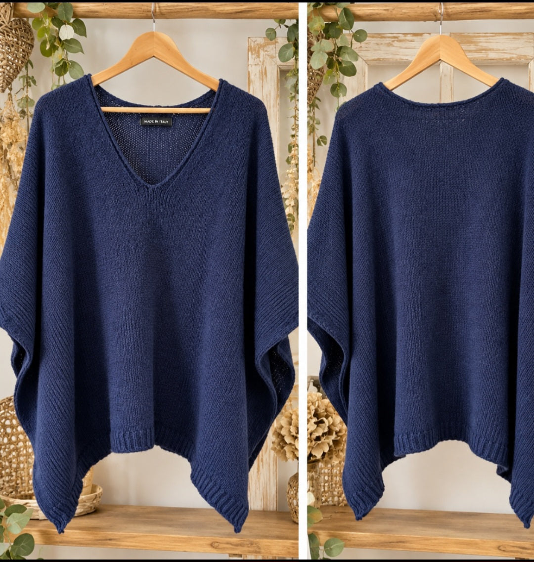 Pull Poncho Oversize – Bleu Marine 💙