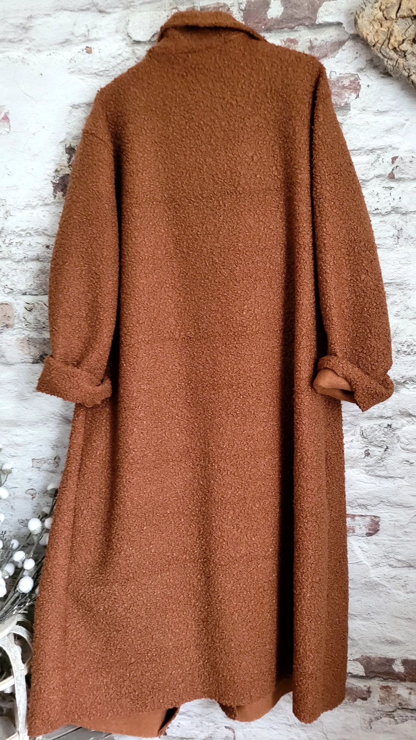 Manteau long effet bouclé terre cuite