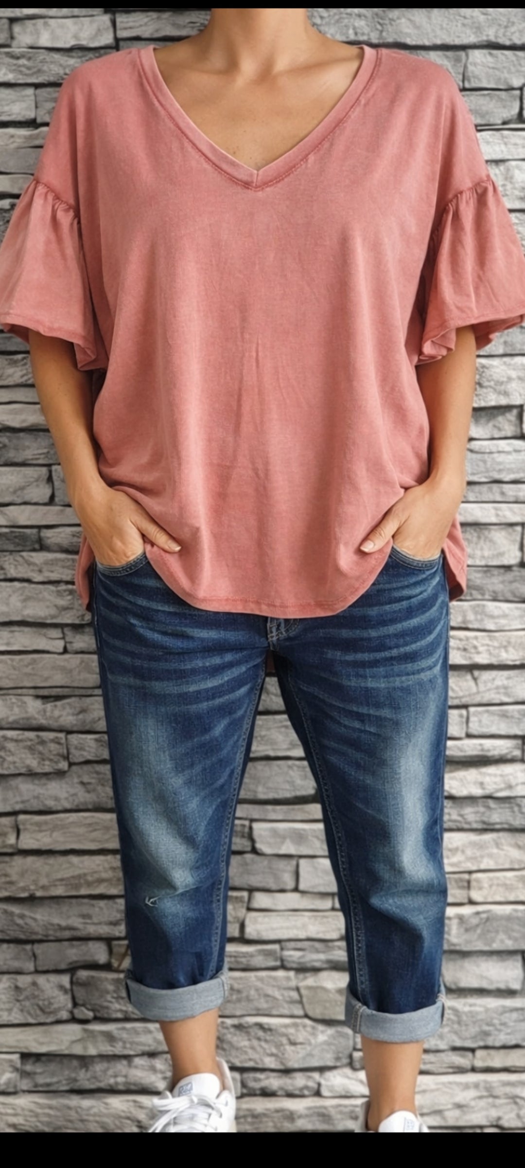 🎀Tee-shirt Rose en Coton délavé – Coupe Ample