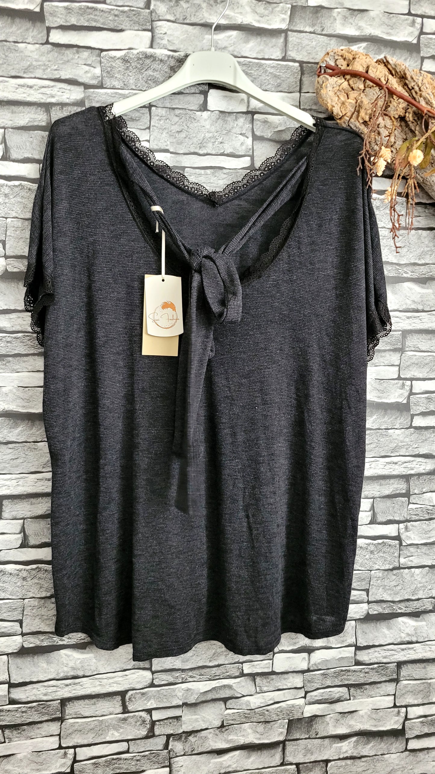 ❤️Top Fluide Chiné – Détails Dentelle & Nœud