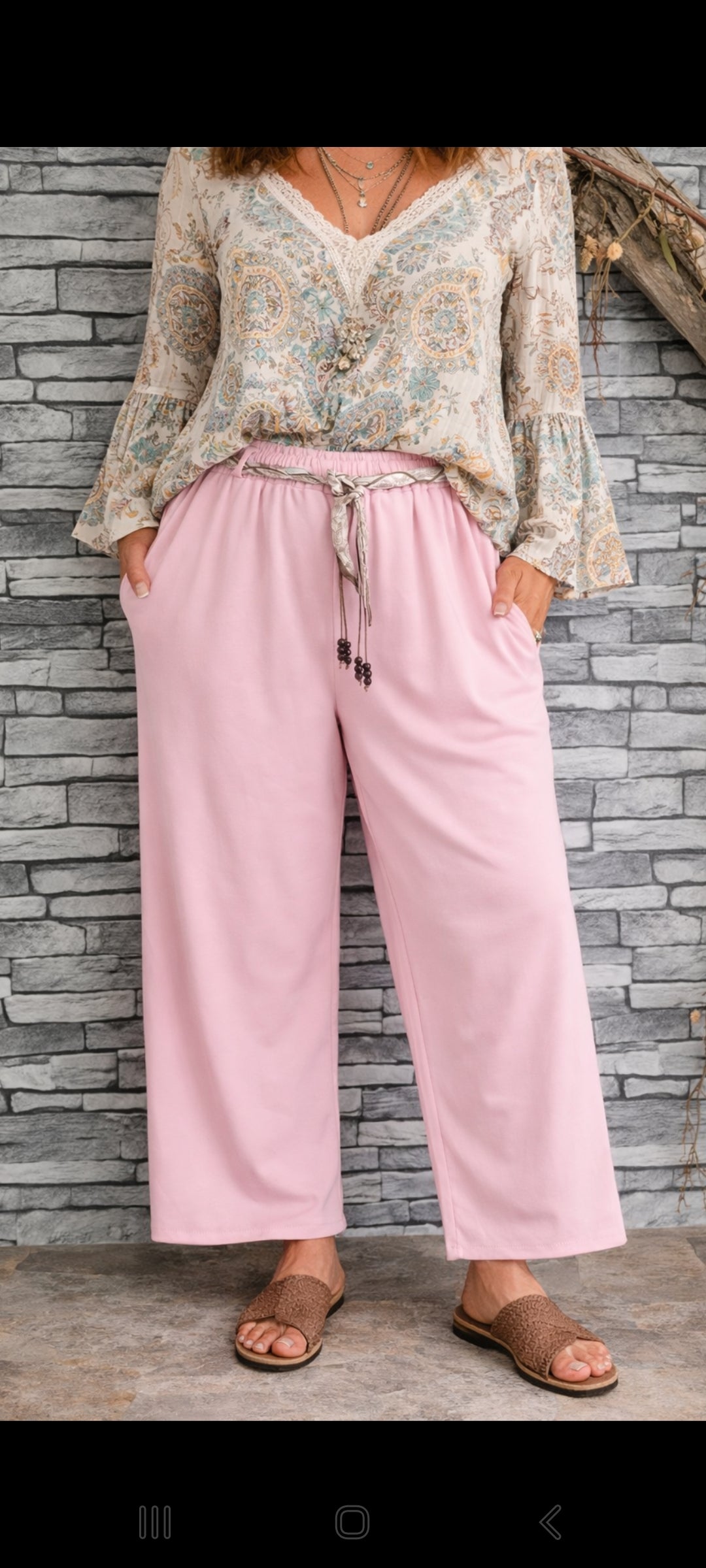 🌸 Pantalon fluide bohème – Rose poudré