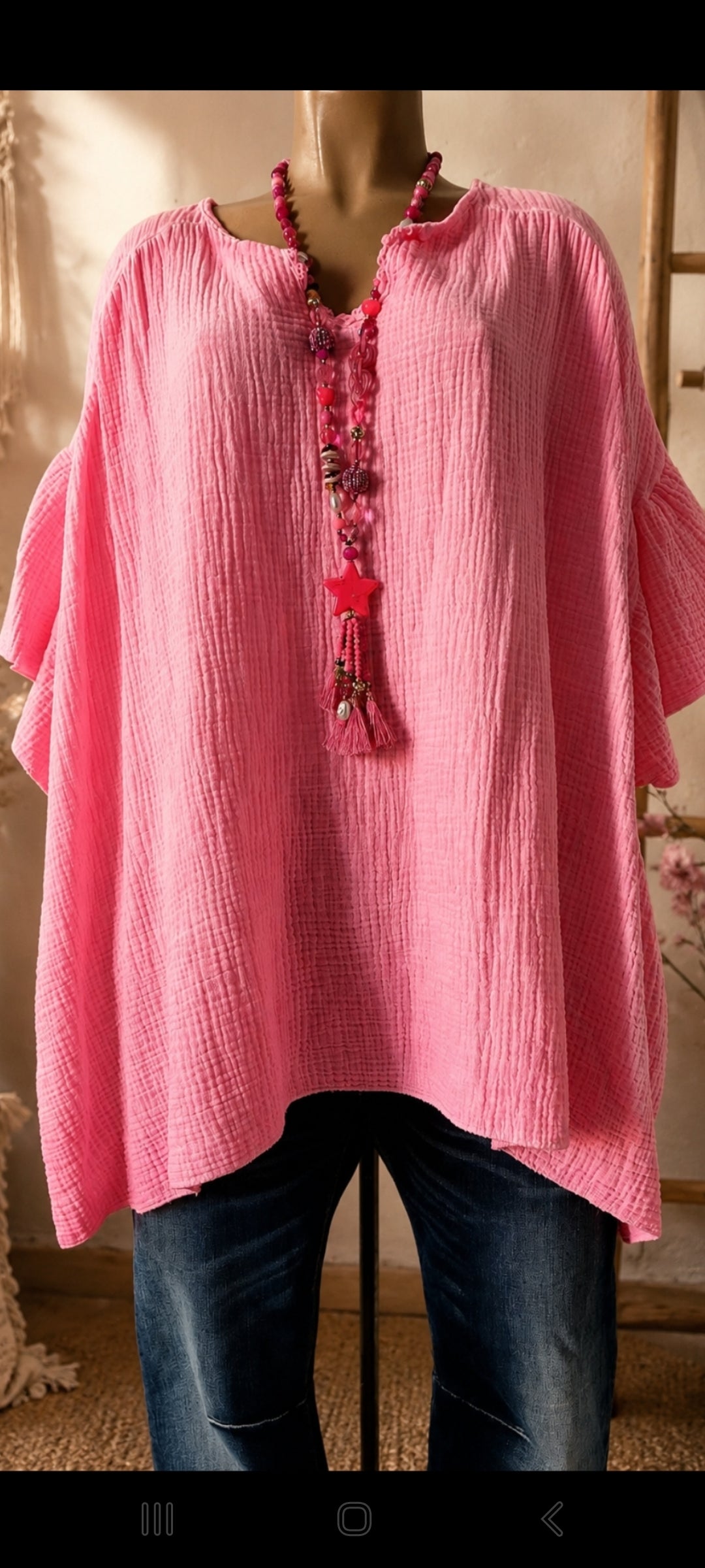 🌼 Tunique Oversize en Gaze de Coton – rose