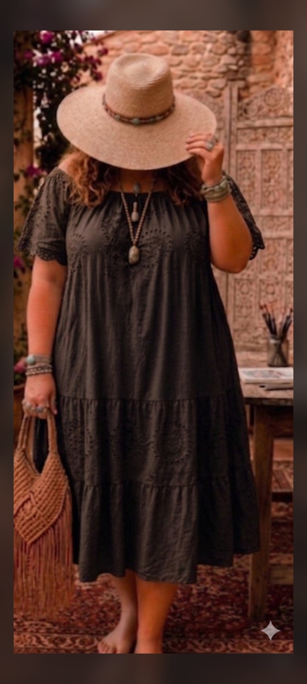 🍒 Robe longue bohème en coton _ chocolat