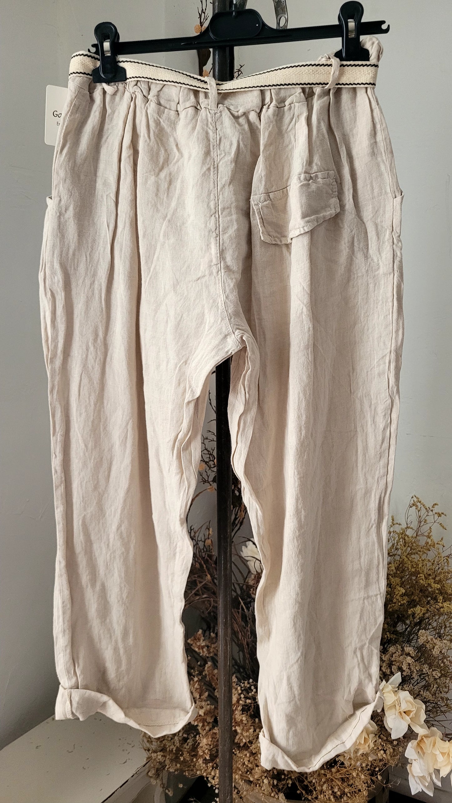 🍀 Pantalon Ample en Lin Tissé – couleur crème
