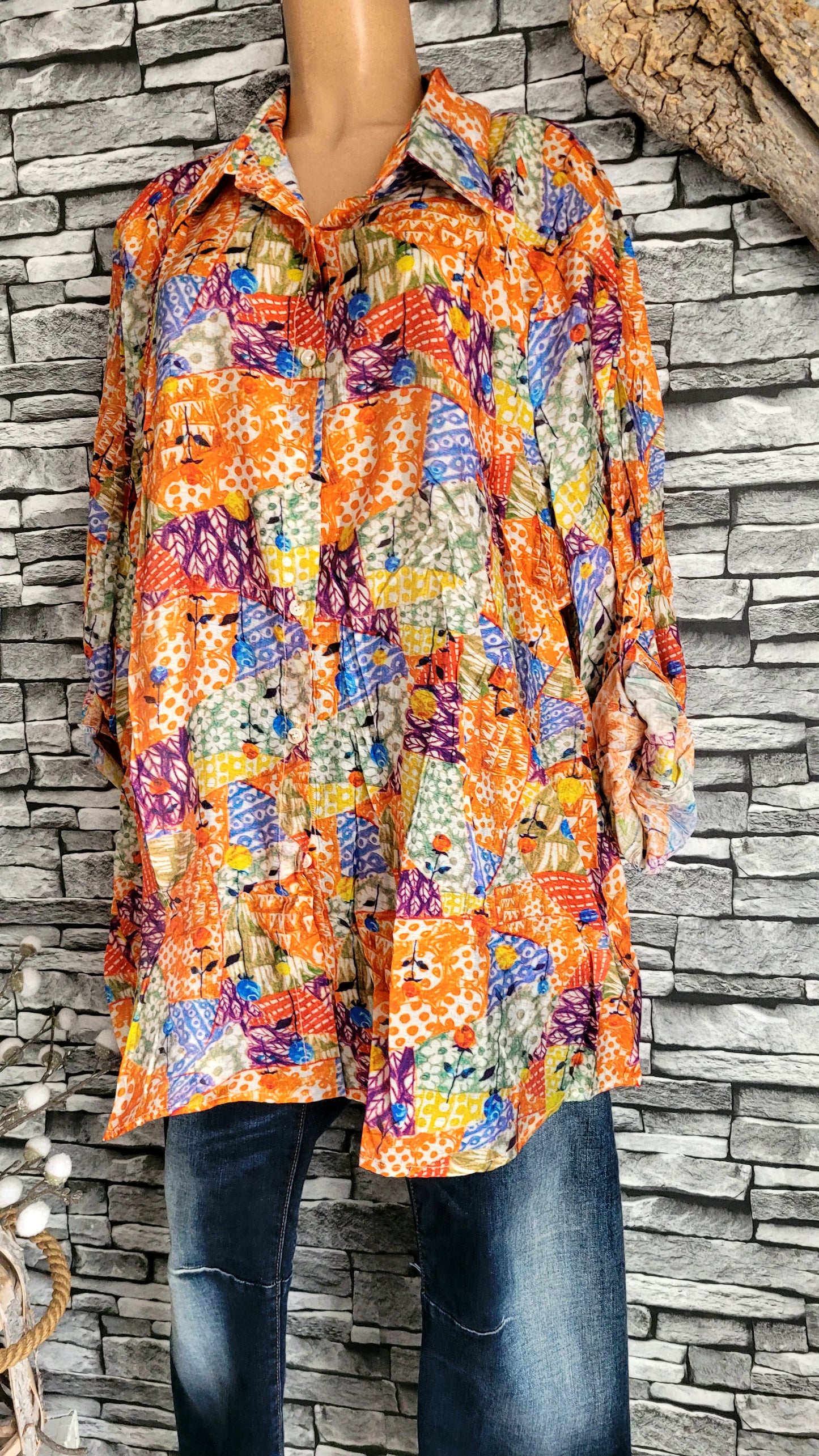 💋 Chemisier Tunique Multicolore à Imprimé Patchwork