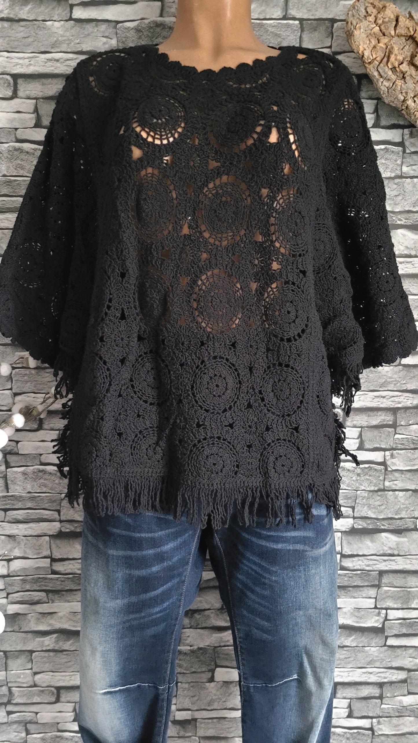 🖤 Top Poncho Bohème en Crochet