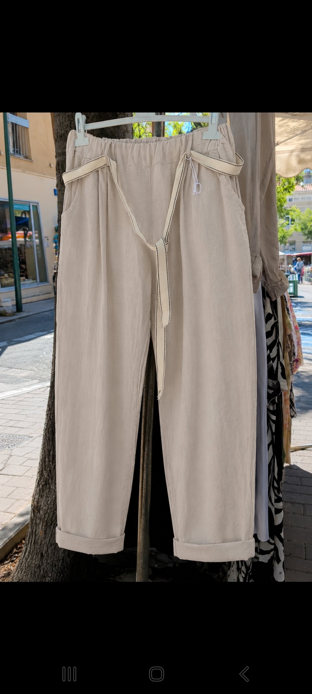 🎀 Pantalon "Escale Bohème" – crème en Coton & Lin