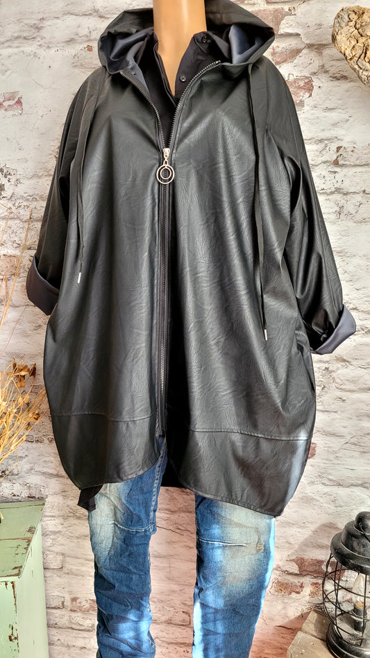 🖤 Veste à capuche simili cuir