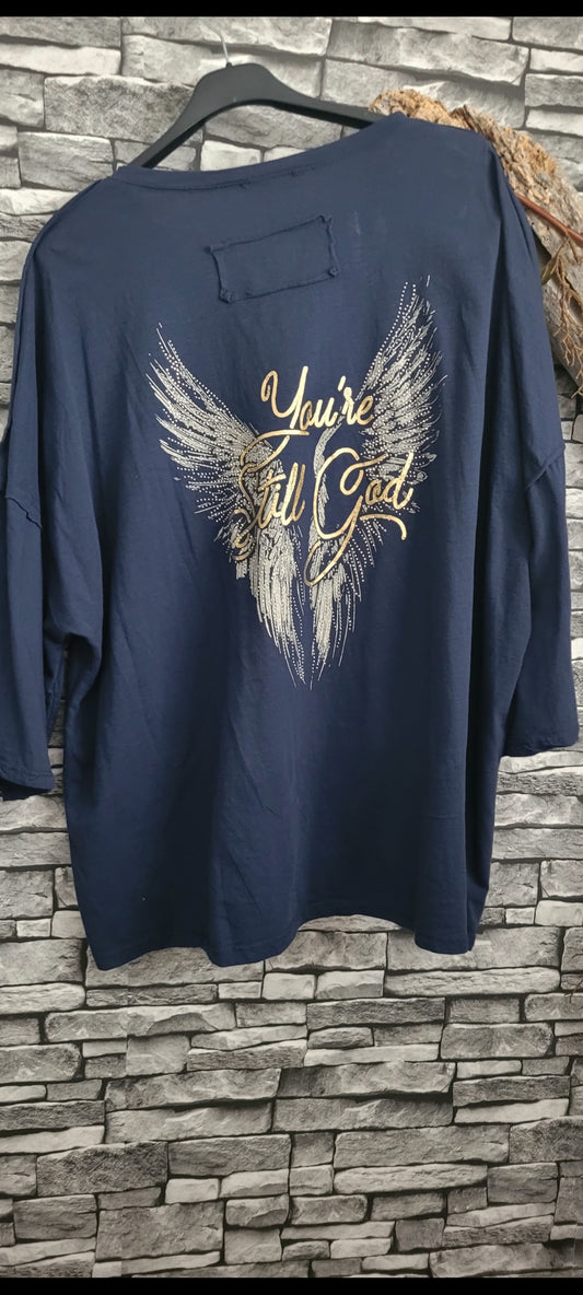 🖤T-shirt Oversize "Angel Wings" – Bleu marine & Or