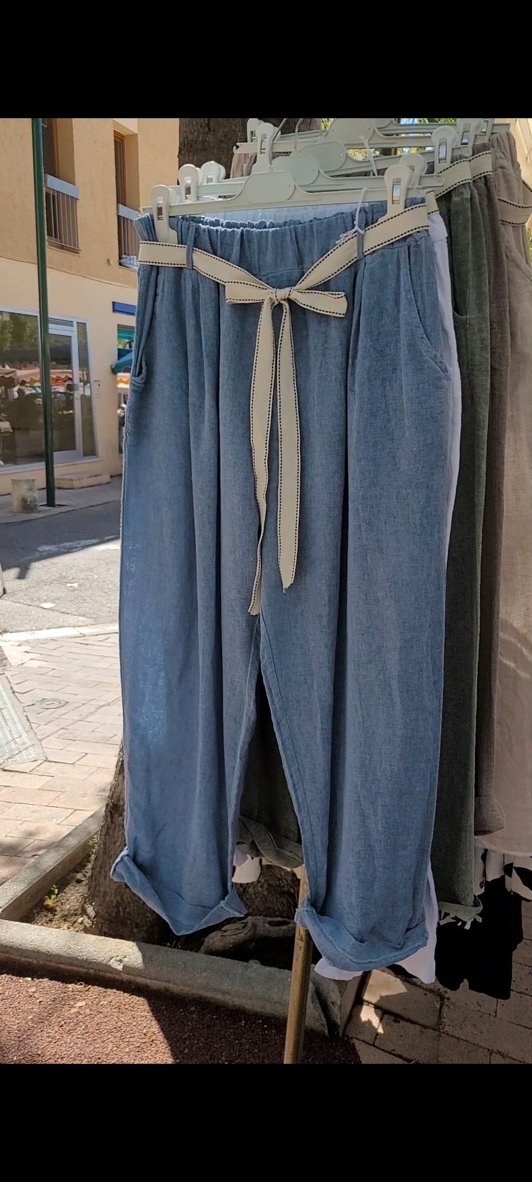 🎀 Pantalon "Escale Bohème" – Bleu Chiné en Coton & Lin
