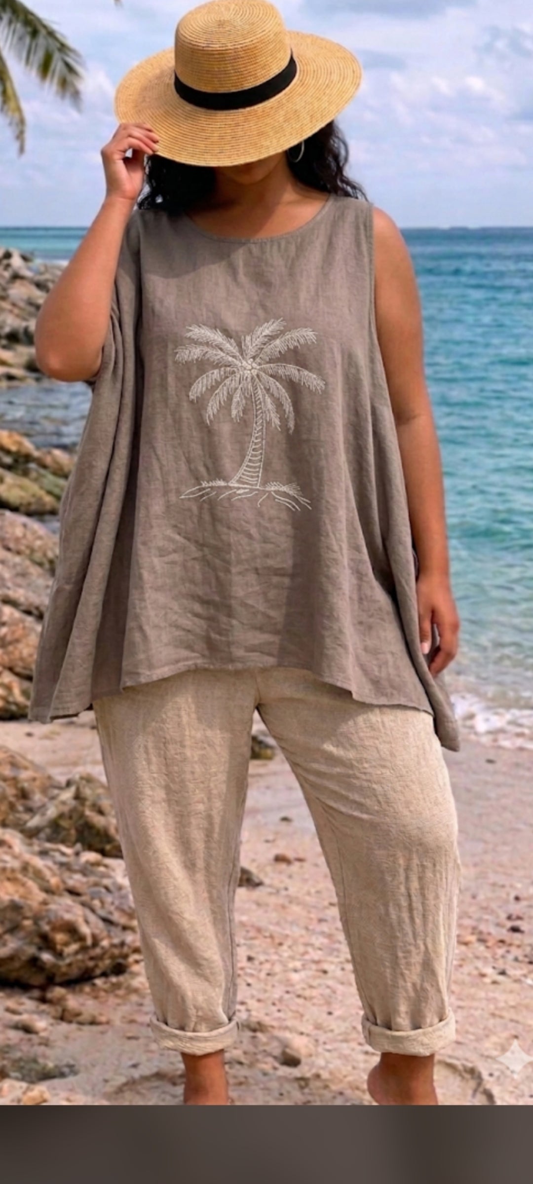 🌴 Tunique Évasée en Coton-Lin "Palmier"