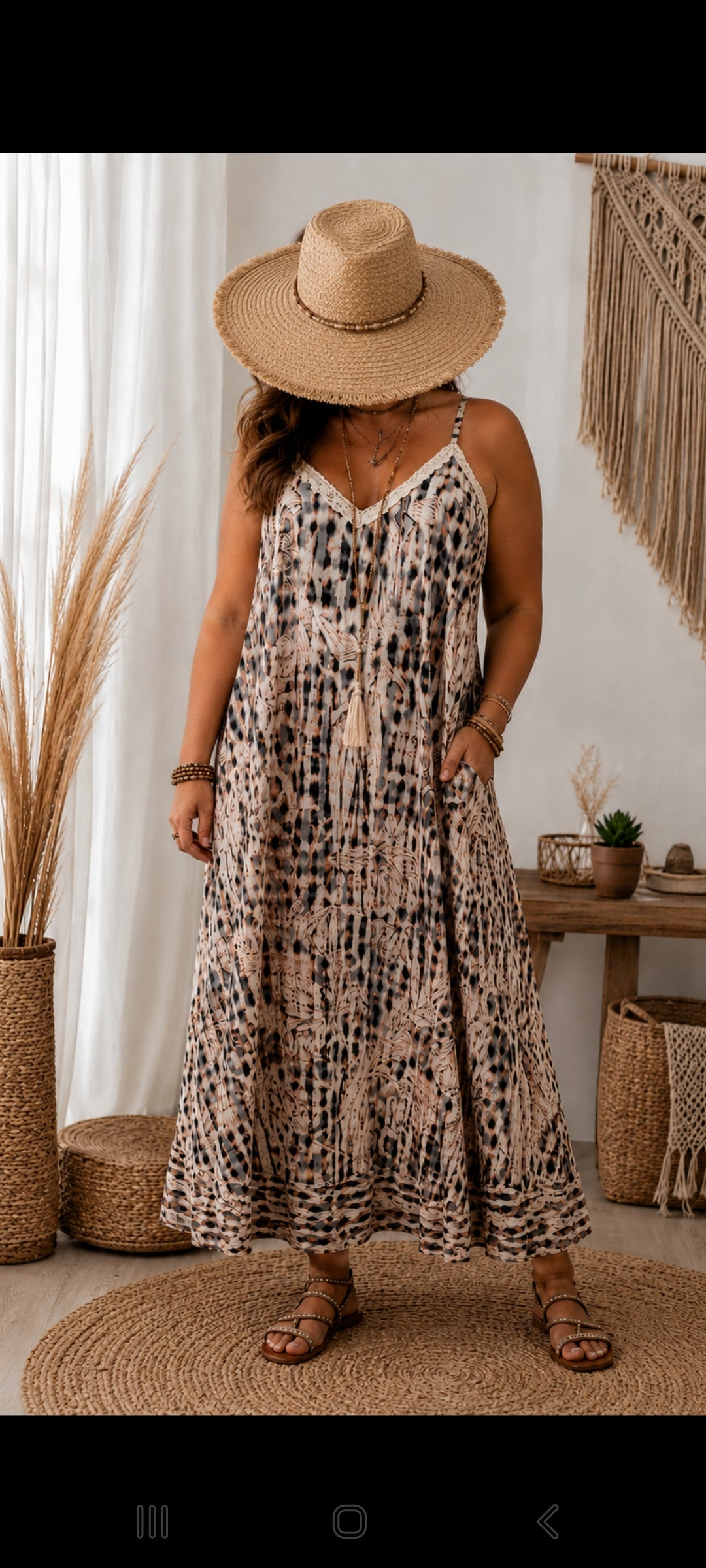 🍀 Robe Maxi "Sable Bohème" – Imprimé Floral & Vichy