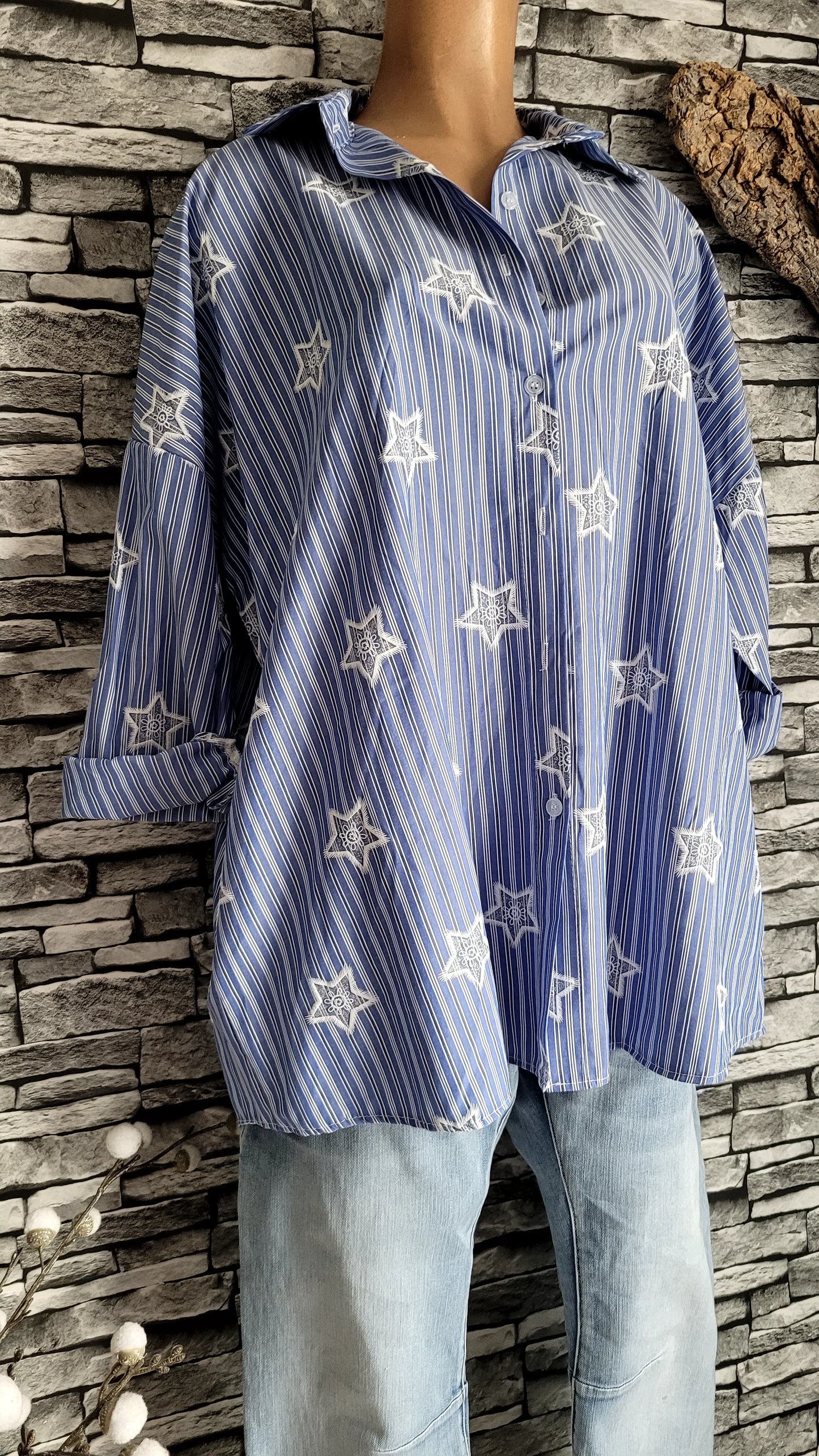 🍒 Chemise Oversize Rayée à Étoiles