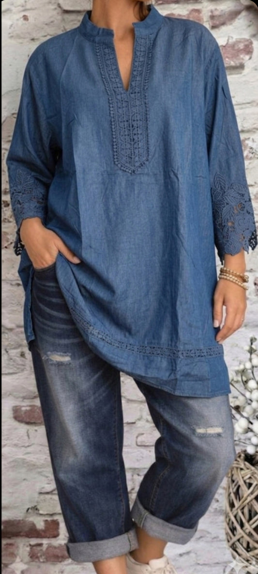 🎀 Tunique Bohème Indigo en Coton & Polyester