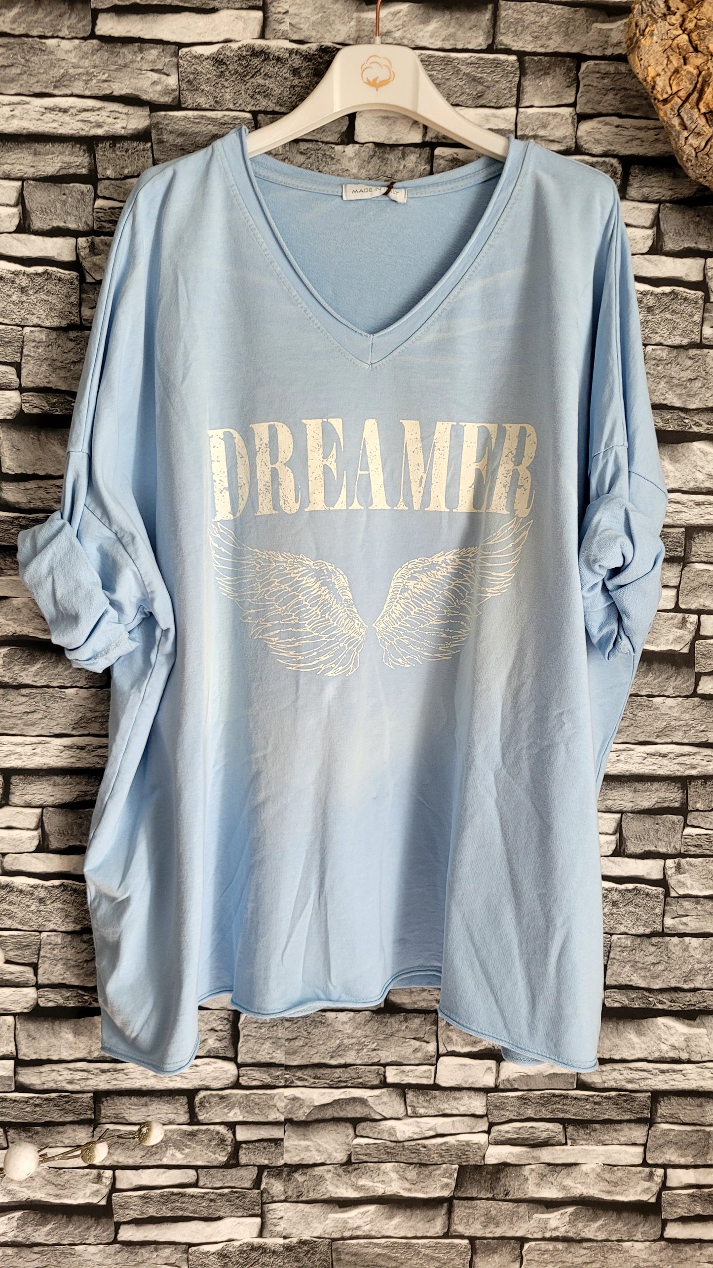 🌸 T-shirt Oversize bleu délavé sur le devant "Dreamer" – Coupe Confort & Style Ailes