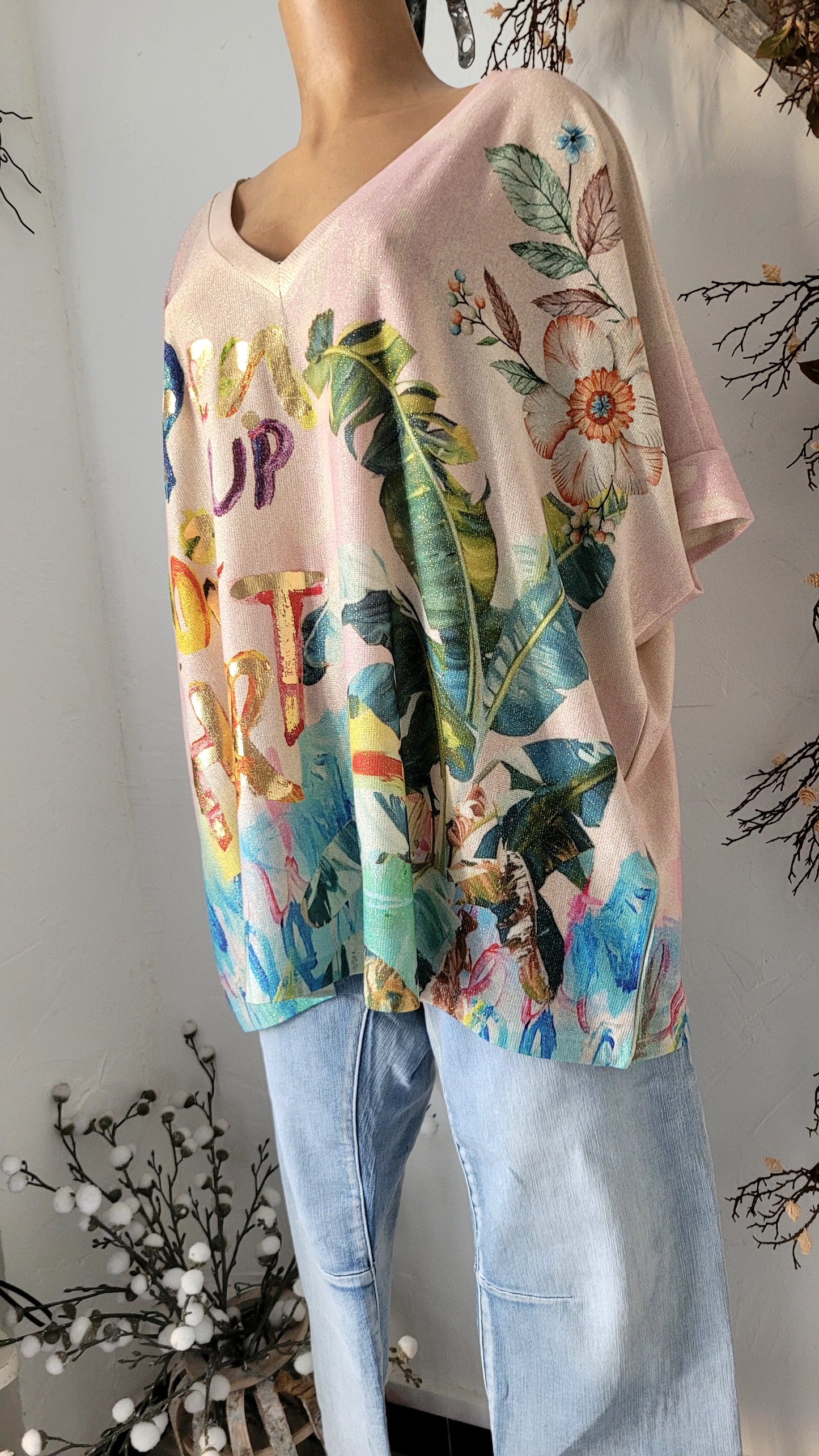 🍀 Tunique Maille Irisée Tropical & Boho-Chic
