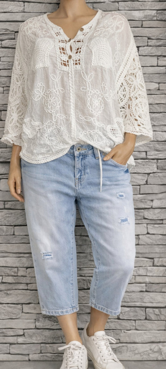 🌸 Haut Bohème en Crochet et Broderie Anglaise