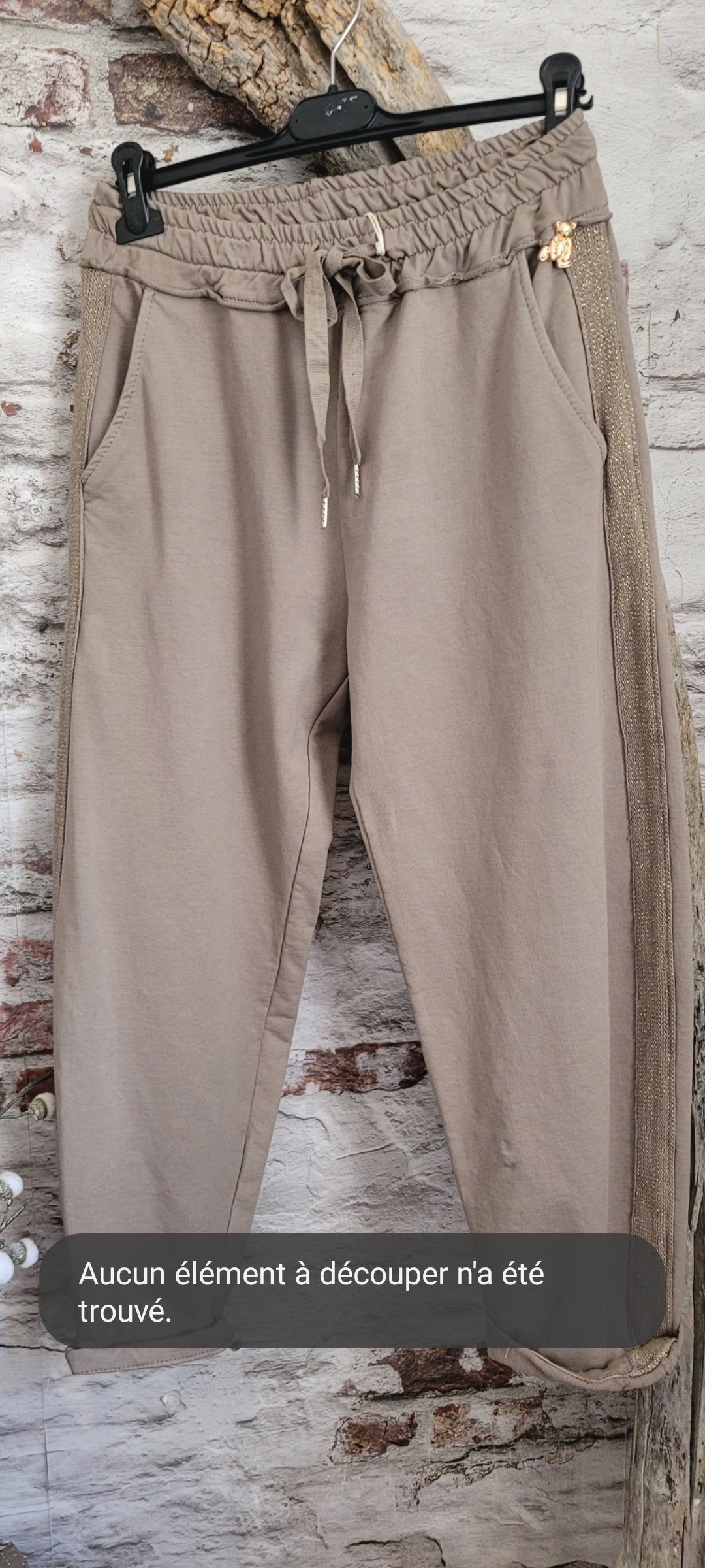 🌺 Pantalon Jogging taupe Sport-Chic avec Bande Pailletée