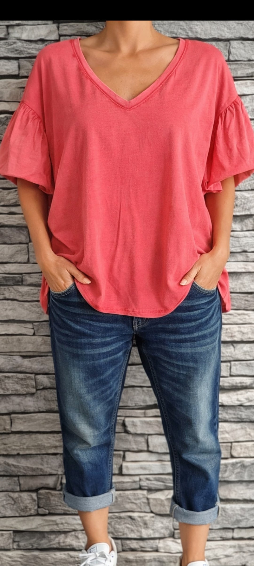 🎀Tee-shirt Rose  fushia en Coton délavé – Coupe Ample