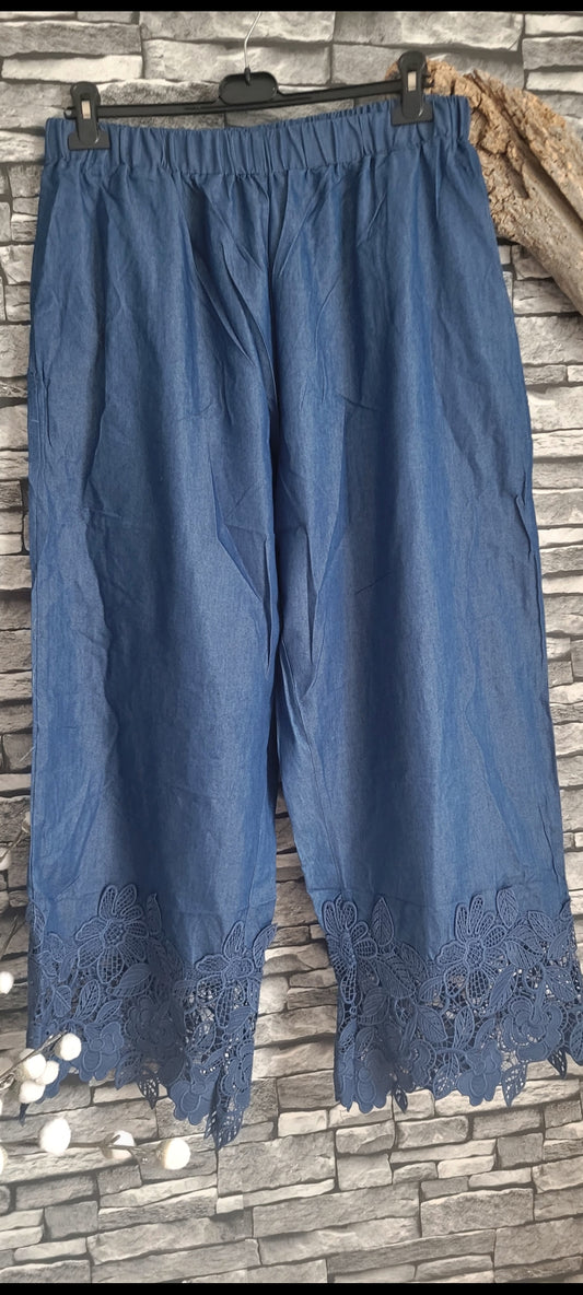 Pantalon Large "Estival" Coton & Polyester Dentelle Guipure