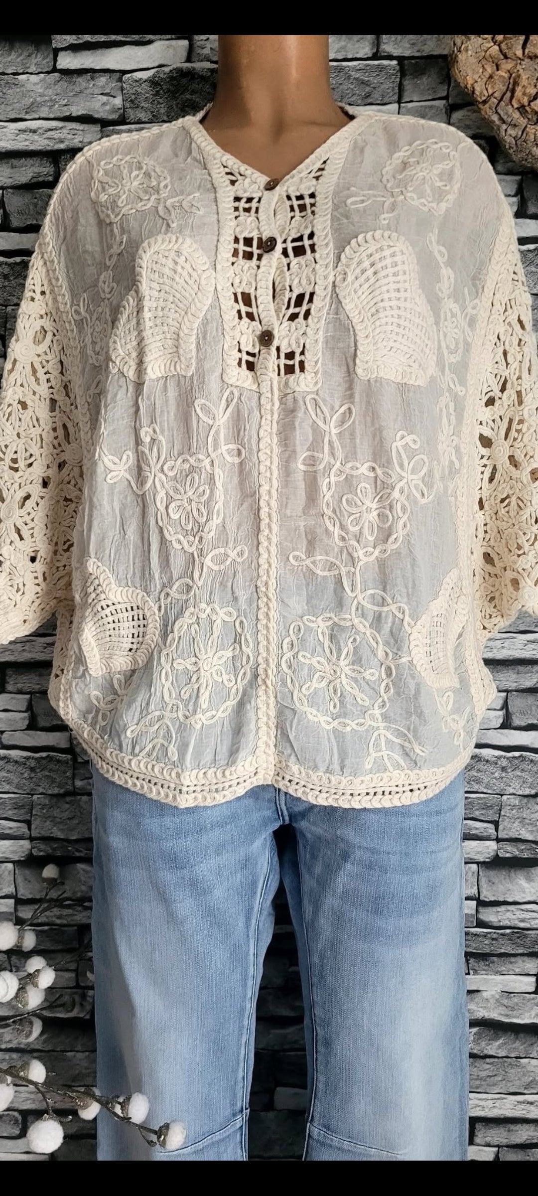 🌸 Haut Bohème en Crochet et Broderie Anglaise