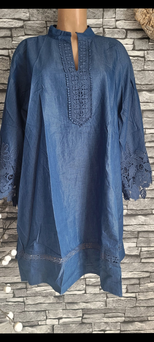 🎀 Tunique Bohème Indigo en Coton & Polyester