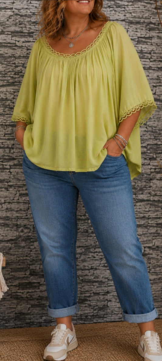 Blouse bohème vert anis