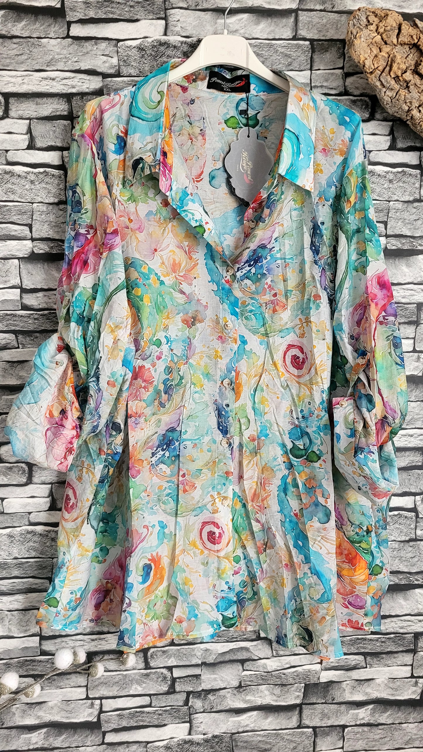 💙 Chemise "Aquarelle Florale" – Douceur Viscose & Tencel™