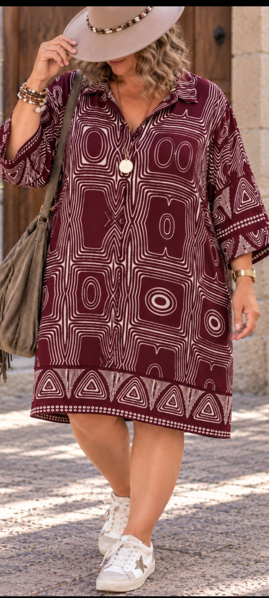 Robe Viscose Col V Manches Longues