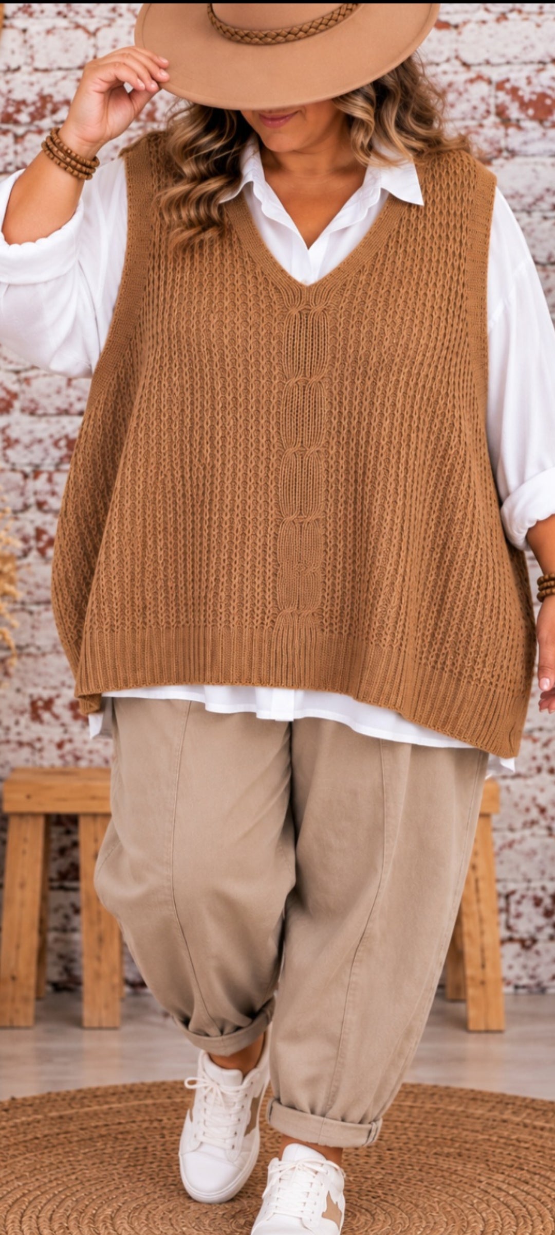 🌺Pull sans manches bohème chic – Camel