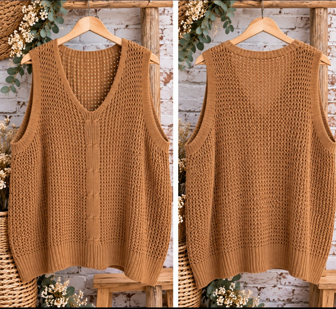 🌺Pull sans manches bohème chic – Camel