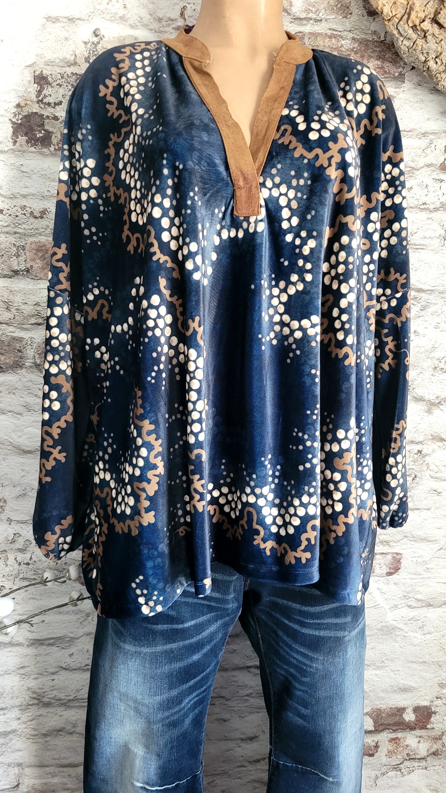 💙 Tunique Suédine Imprimée Bleu Nuit Col V