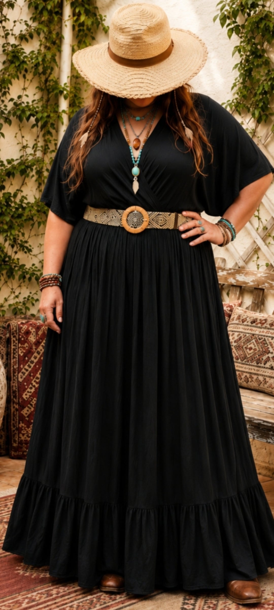 💋 Robe Longue Bohème Chic Grande Taille – Noir