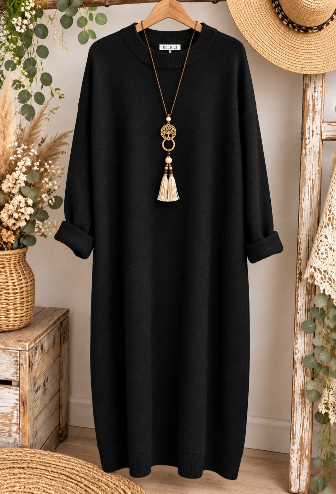 Robe longue bohème chic – noir