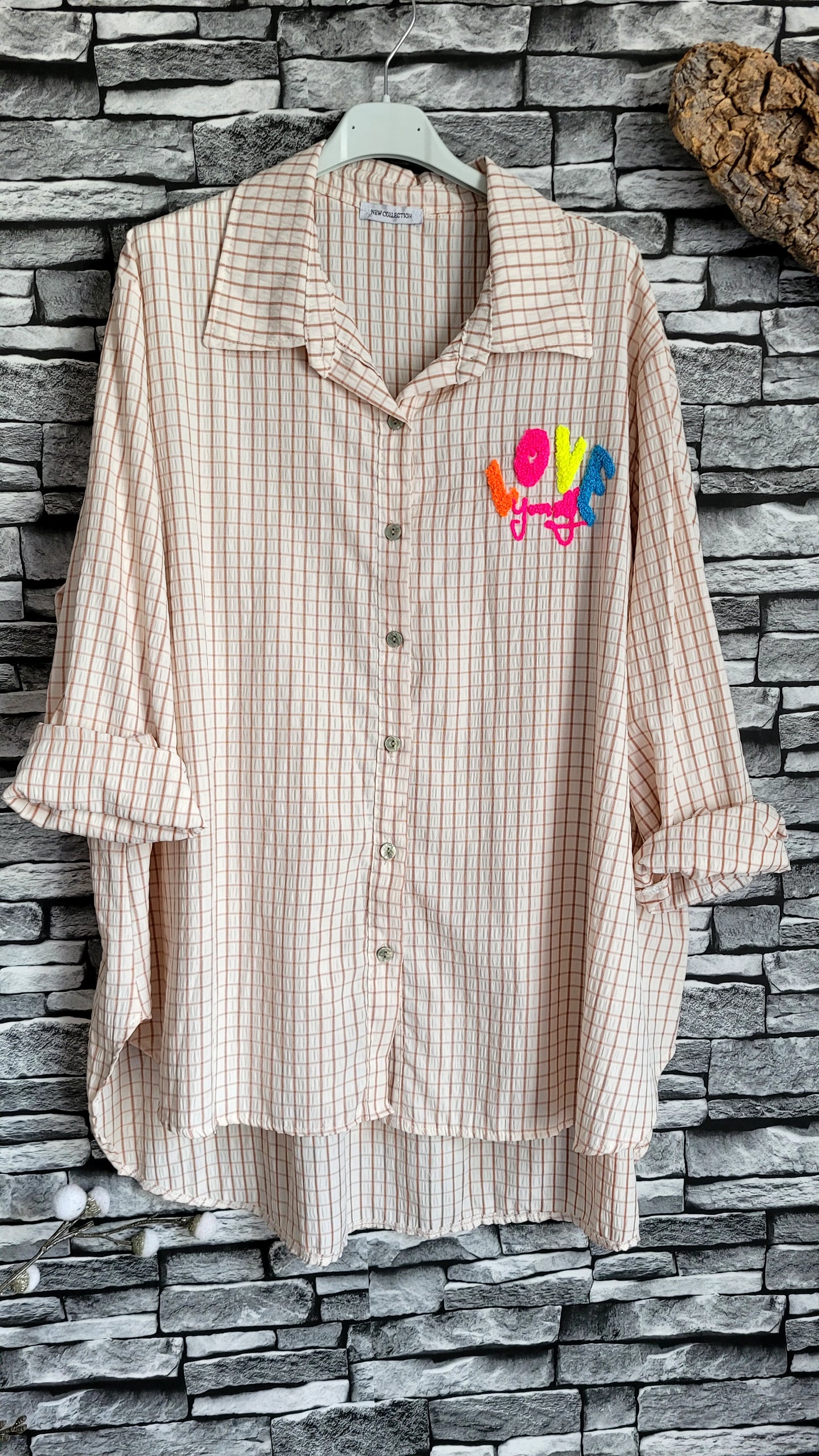💋Chemise Oversize Carreaux & Patch "LOVE"