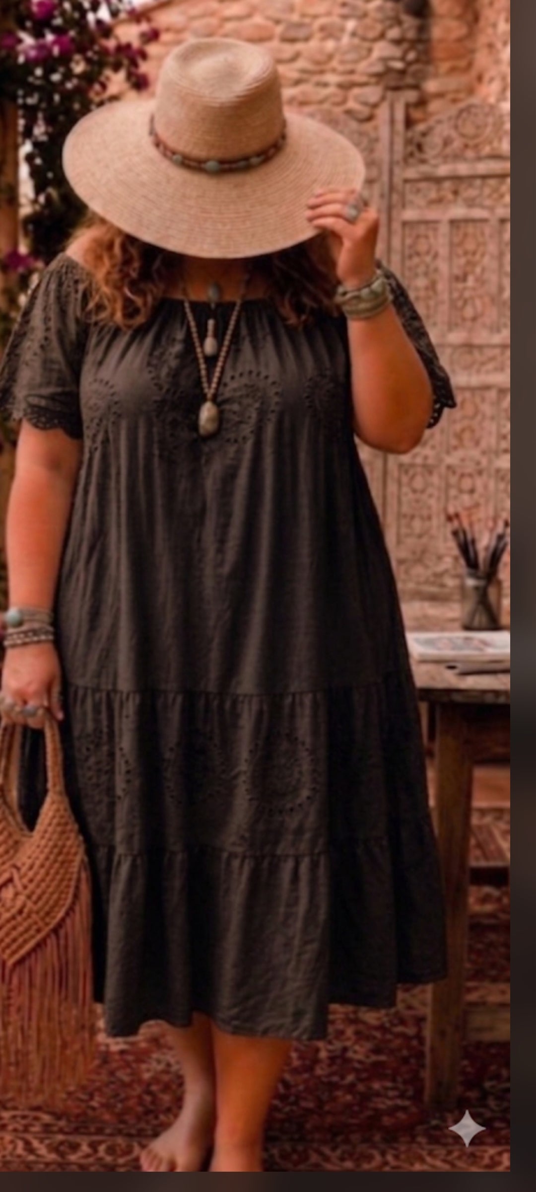 🍒 Robe longue bohème en coton _ chocolat