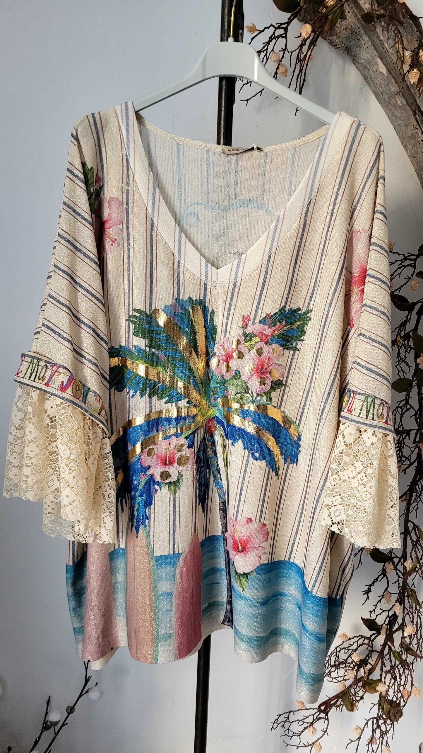 🍀 Tunique "Hawaïan Dream" – Imprimé Palmier & Hibiscus