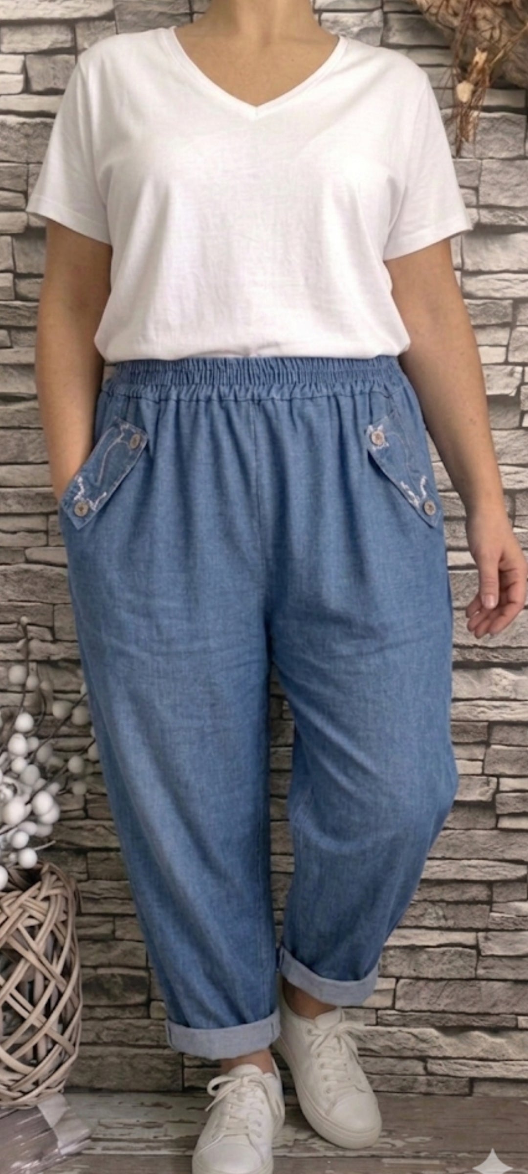 🌺 Pantalon Denim "Étoiles" – Style & Confort