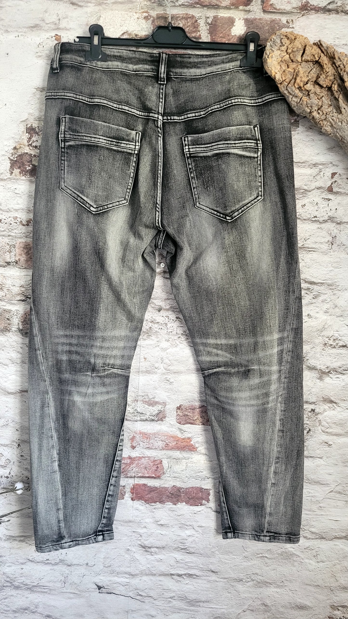 💋Jean Boyfriend S. Woman Noir Délavé Destroy