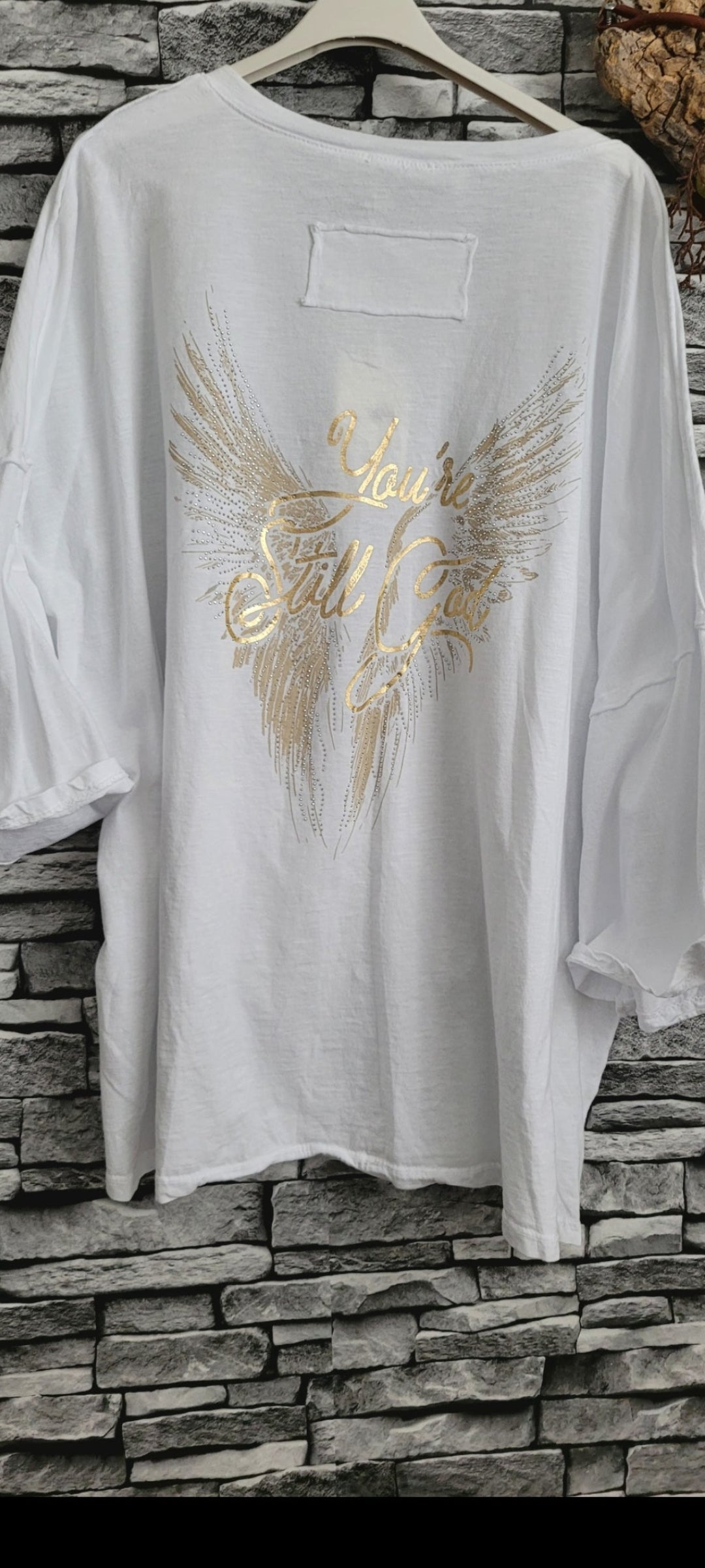 🖤T-shirt Oversize "Angel Wings" – Blanc & Or