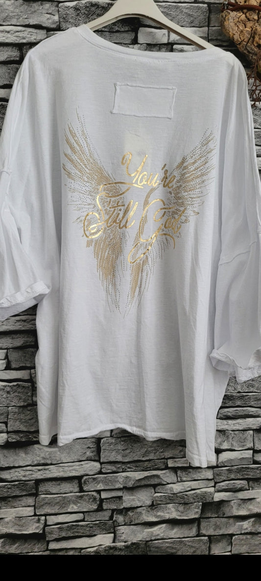 🖤T-shirt Oversize "Angel Wings" – Blanc & Or